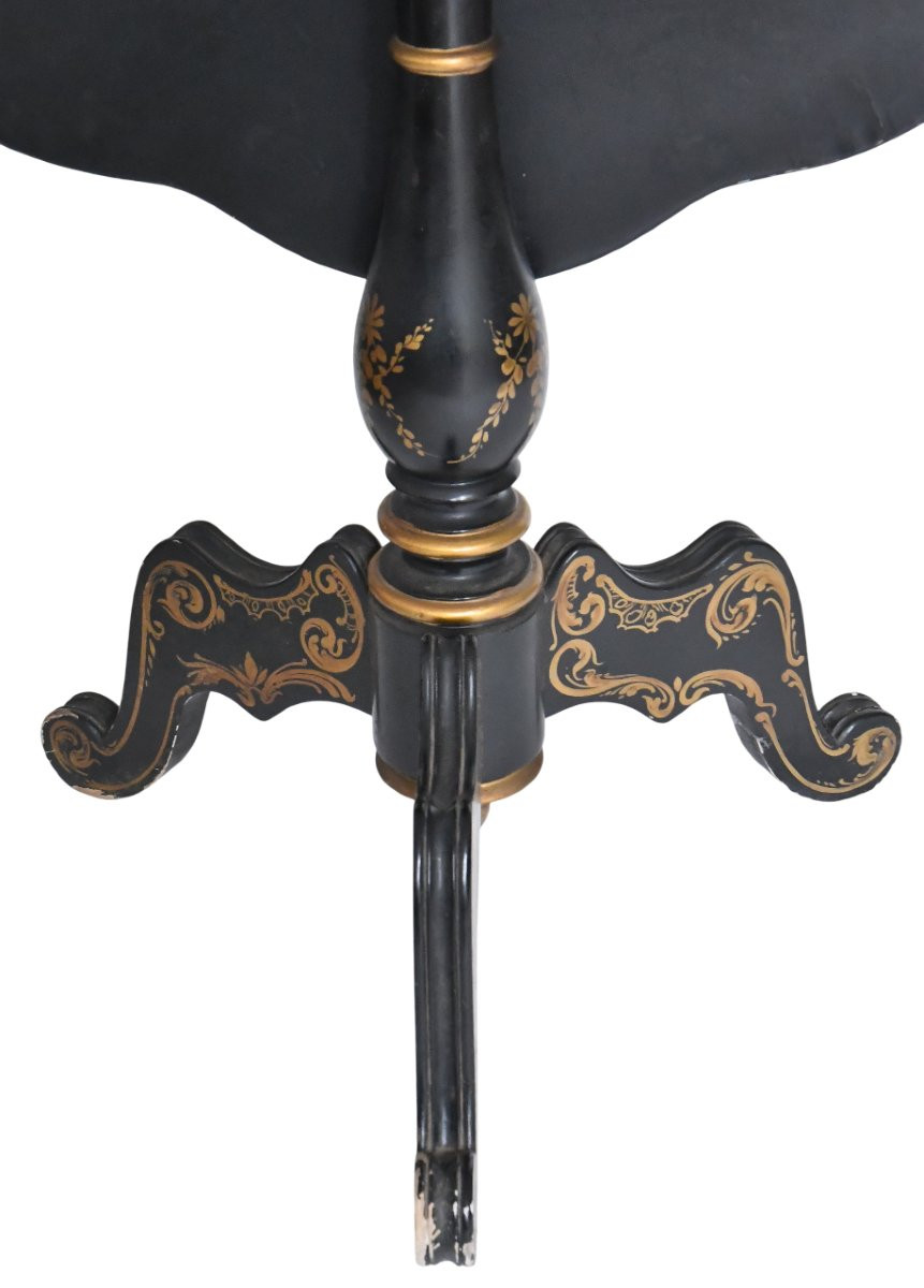 Napoleon III Period Pedestal Table In Blackened Wood With Painted Decoration Of A Bouquet Of Flowers-photo-4