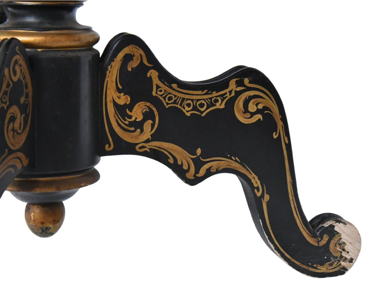 Napoleon III Period Pedestal Table In Blackened Wood With Painted Decoration Of A Bouquet Of Flowers-photo-5
