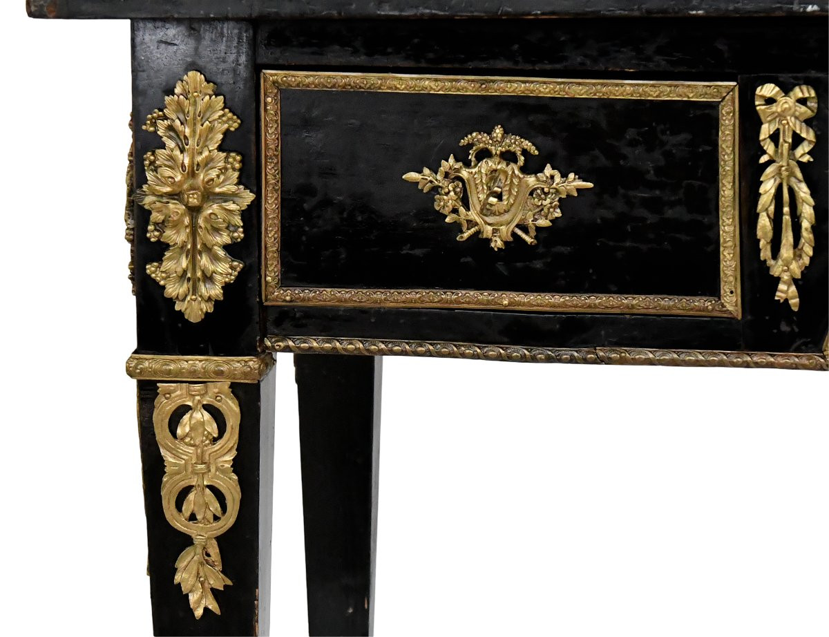 Bureau plat de style Louis XVI laqué noir-photo-2
