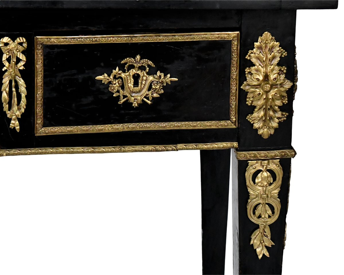Bureau plat de style Louis XVI laqué noir-photo-3