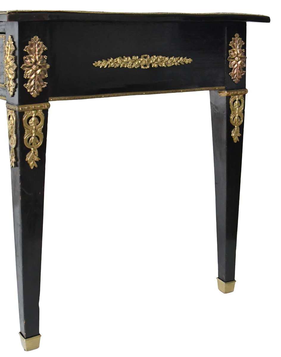 Bureau plat de style Louis XVI laqué noir-photo-4