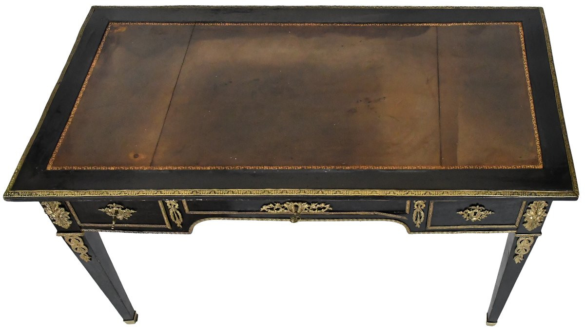 Bureau plat de style Louis XVI laqué noir-photo-1