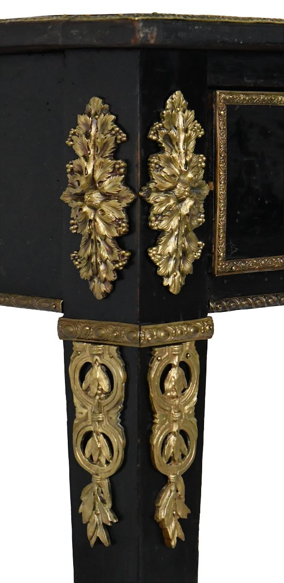 Bureau plat de style Louis XVI laqué noir-photo-3