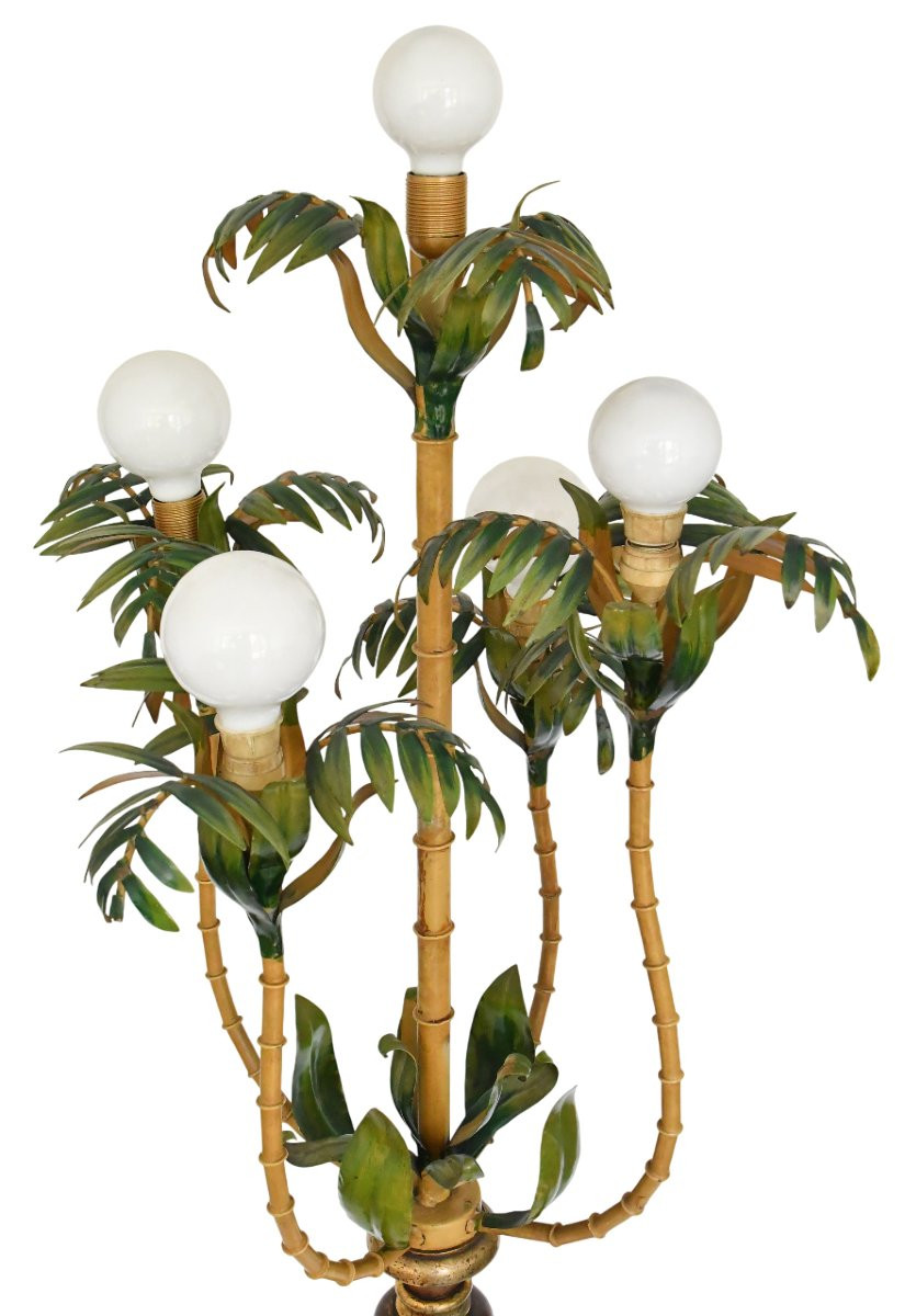 Five-armed Palm Tree Floor Lamp Imitating Bamboo Stems, Circa 1970/80-photo-2