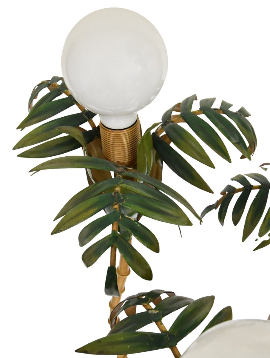 Five-armed Palm Tree Floor Lamp Imitating Bamboo Stems, Circa 1970/80-photo-4