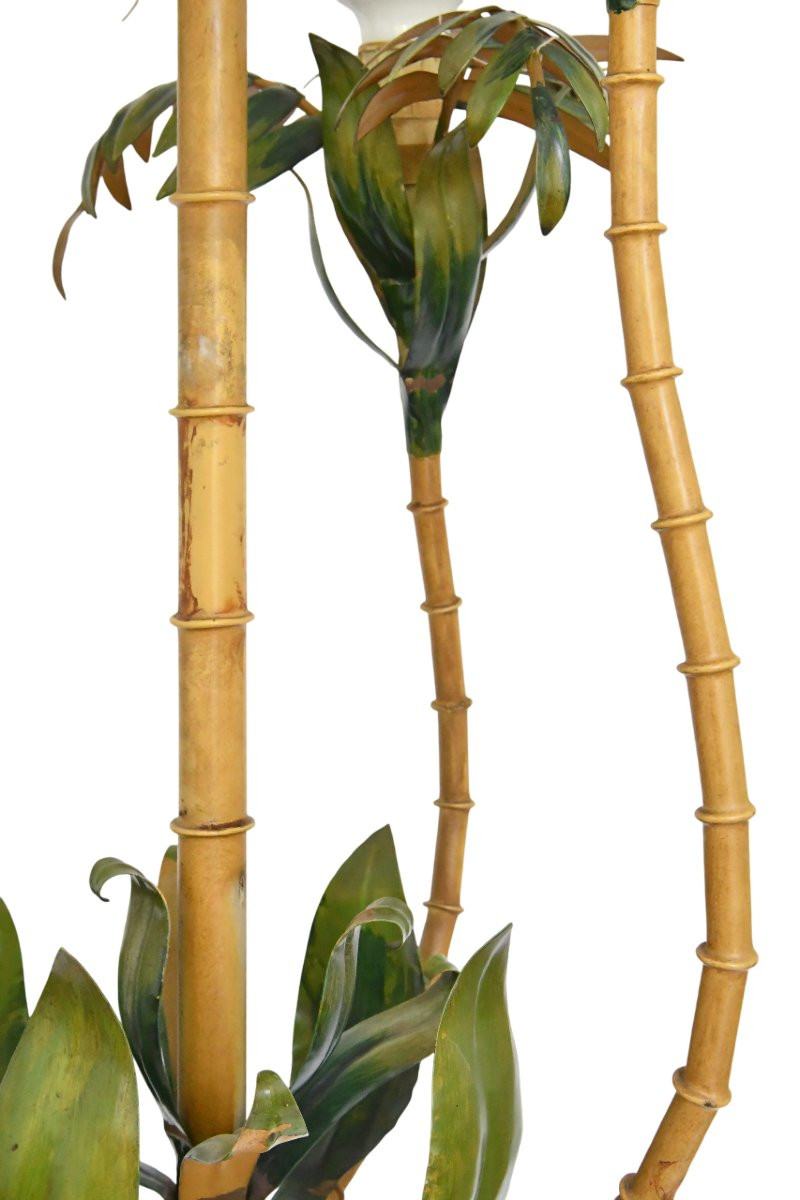 Five-armed Palm Tree Floor Lamp Imitating Bamboo Stems, Circa 1970/80-photo-2