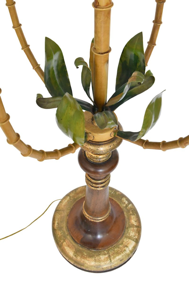 Five-armed Palm Tree Floor Lamp Imitating Bamboo Stems, Circa 1970/80-photo-5