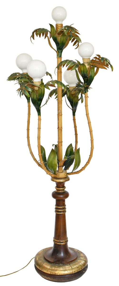 Five-armed Palm Tree Floor Lamp Imitating Bamboo Stems, Circa 1970/80