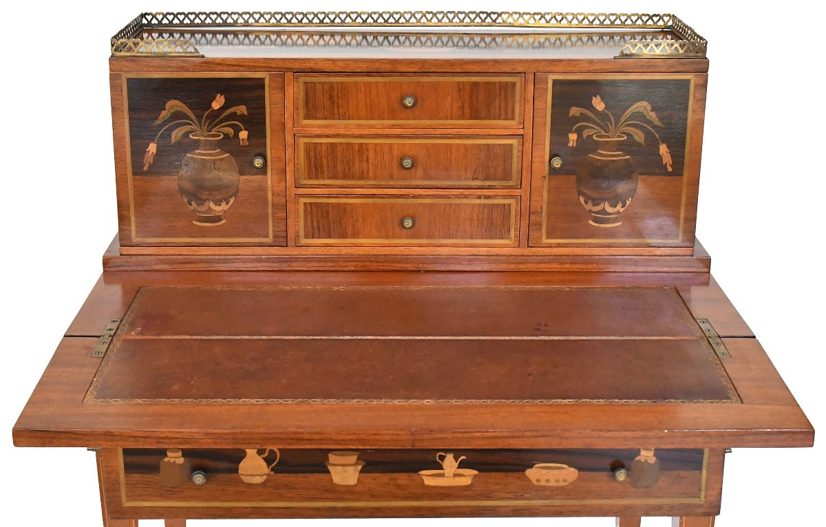 Bureau bonheur du jour en marqueterie dans le goût de Charles Topino-photo-3