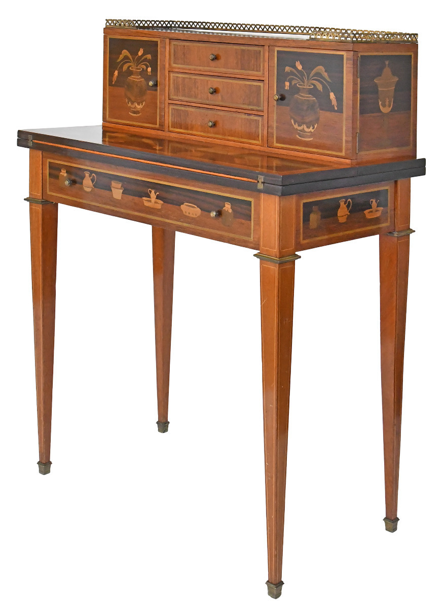 Bureau bonheur du jour en marqueterie dans le goût de Charles Topino