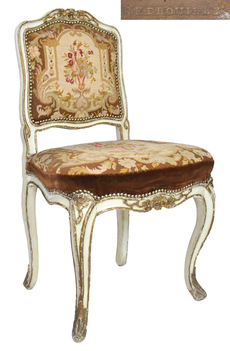 Chaise d'époque Louis XV estampillée de Claude-François DROUILLY, reçu maître 27 juillet 1748 