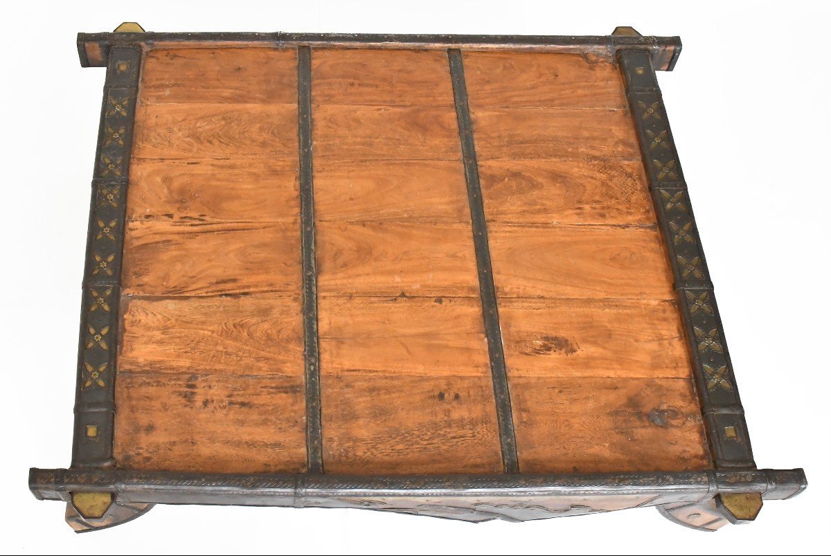 Table basse selle pour éléphant en bois et métal-photo-2