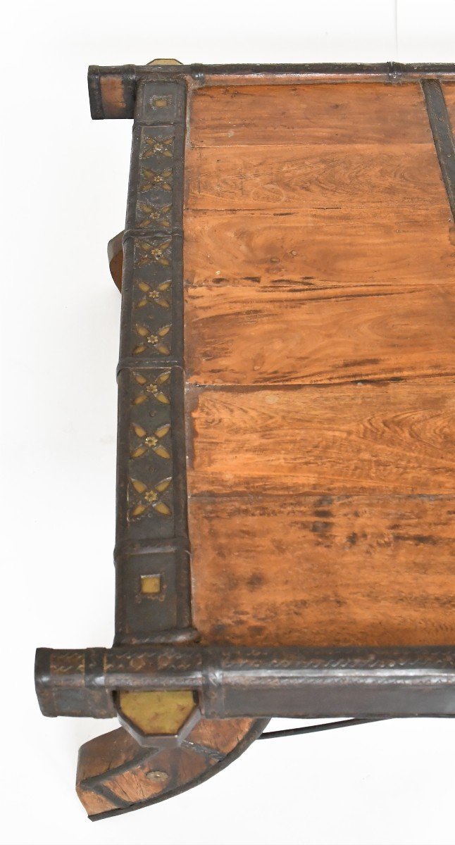 Table basse selle pour éléphant en bois et métal-photo-4
