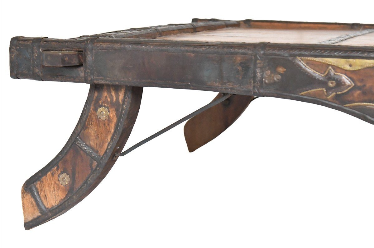 Table basse selle pour éléphant en bois et métal-photo-3