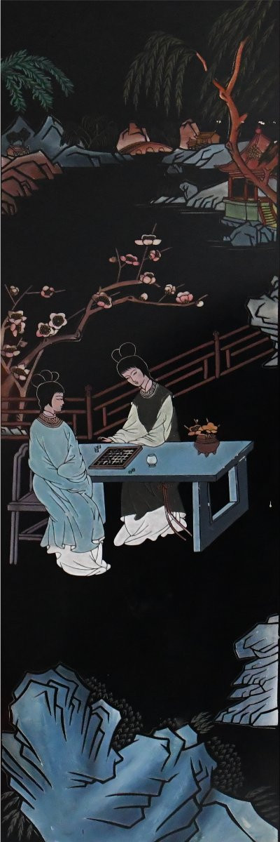 Four-leaf Screen In Lacquered Wood With Coromandel Decoration -photo-1