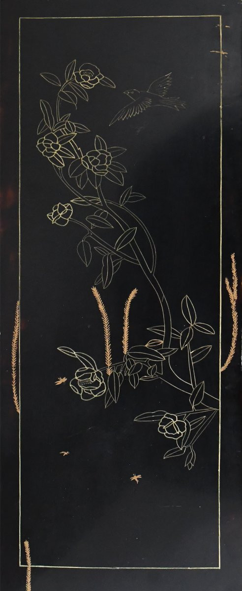 Four-leaf Screen In Lacquered Wood With Coromandel Decoration -photo-8