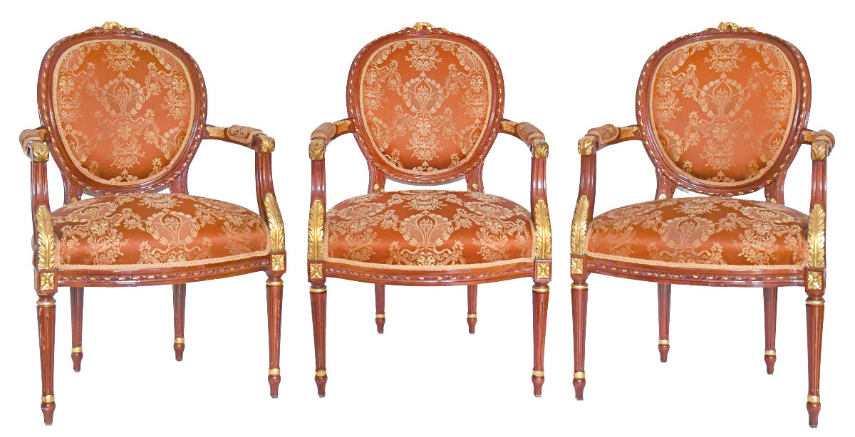 Set Of 3 Louis XVI Style Cabriolet Armchairs 