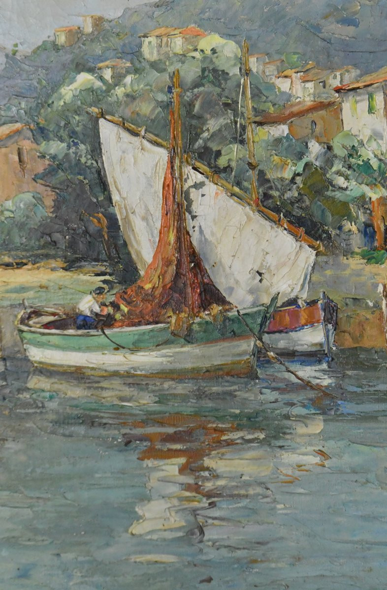 Georges Marchand (20th Century) Oil On Canvas "mediterranean Landscape" -photo-4