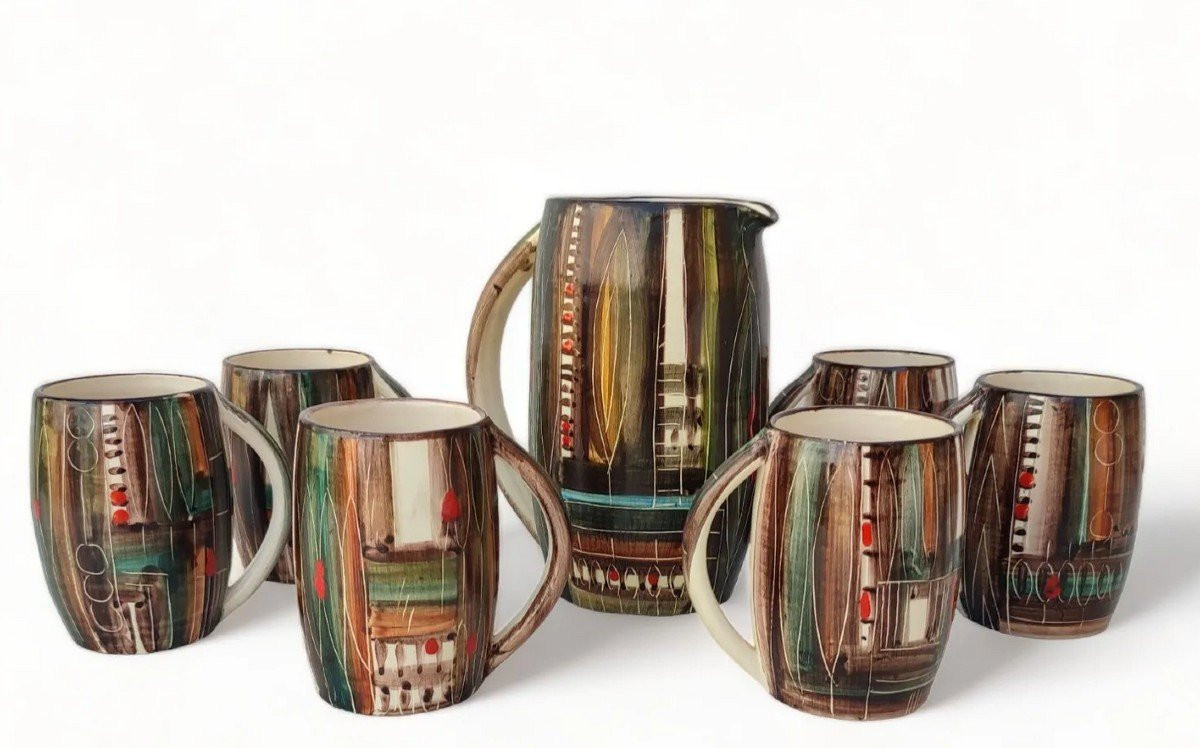 Vintage Ceramic Orangeade Set From The "fenice" Factory In Albisola (italy) 