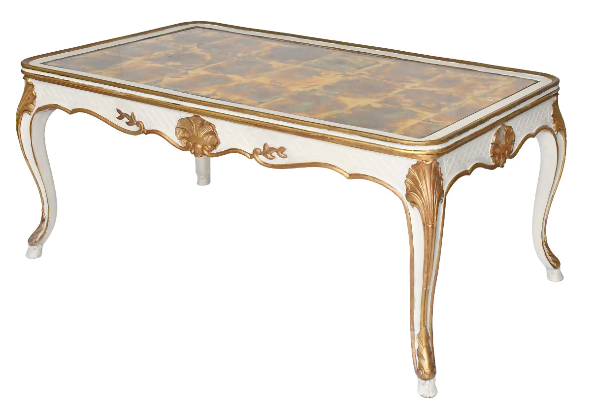 Louis XV Style Coffee Table With An Eglomisé Glass Top