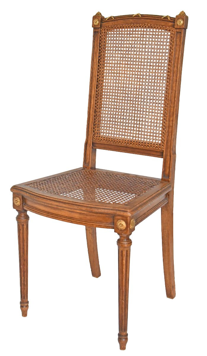 Série de 6 chaises cannées de style Louis XVI -photo-2