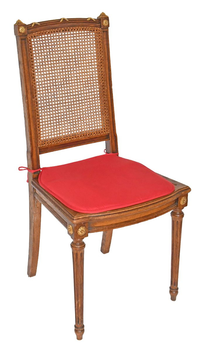 Série de 6 chaises cannées de style Louis XVI -photo-4