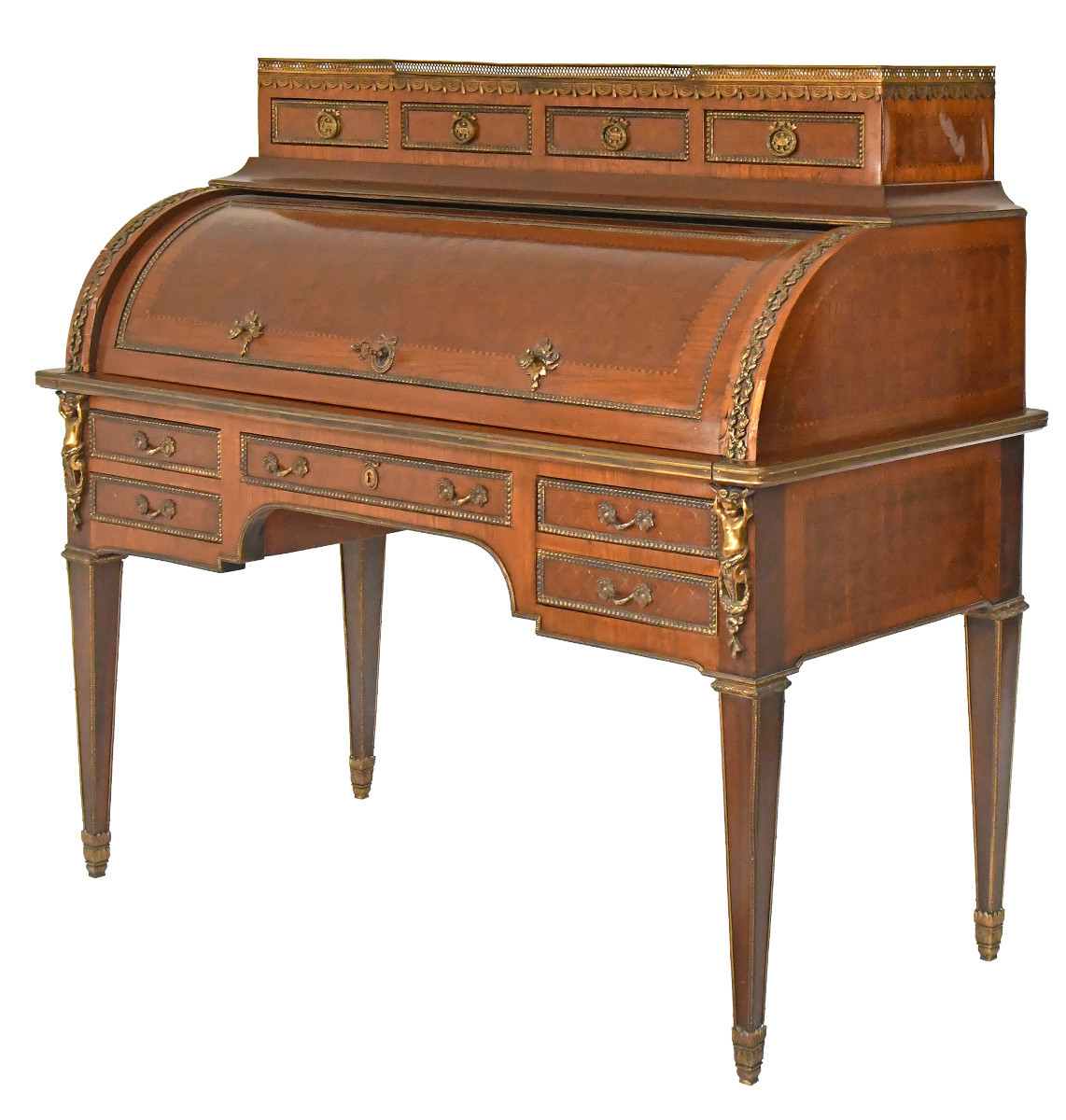 Louis XVI Style Marquetry Roll-top Desk 