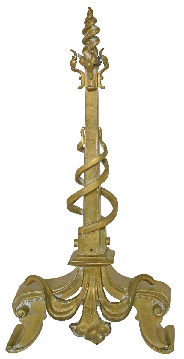 Paire de chenets en bronze doré à décor des serpents avec une barre assorti  -photo-2