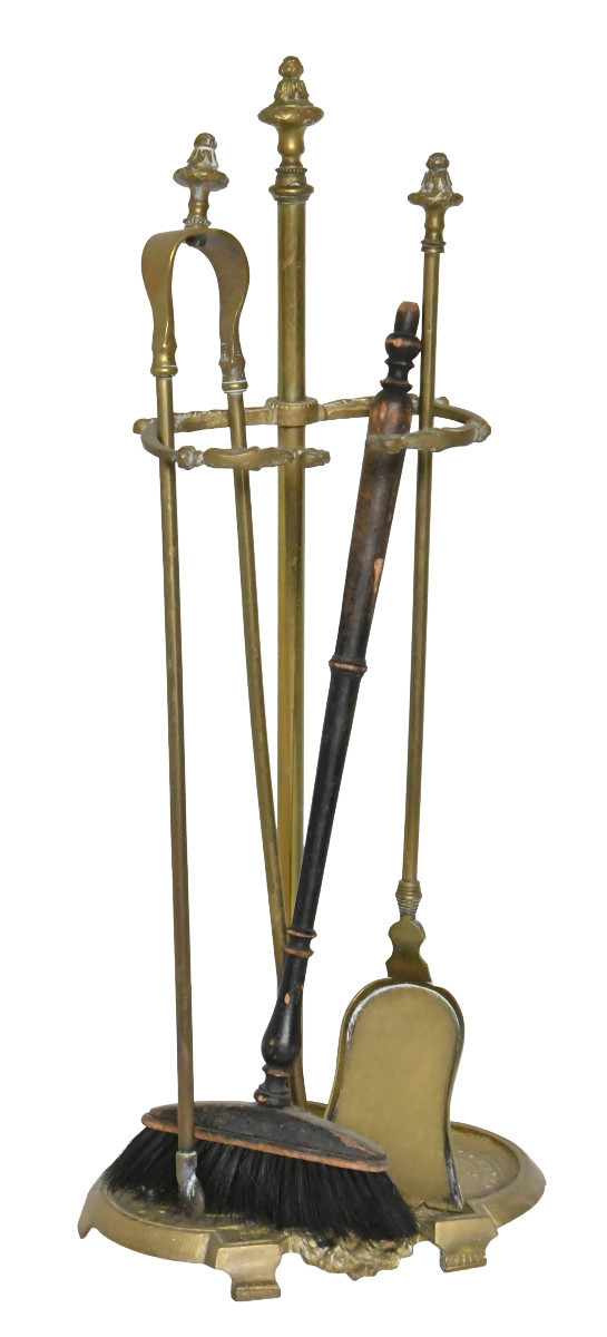 Serviteur de cheminée en laiton et bronze doré 