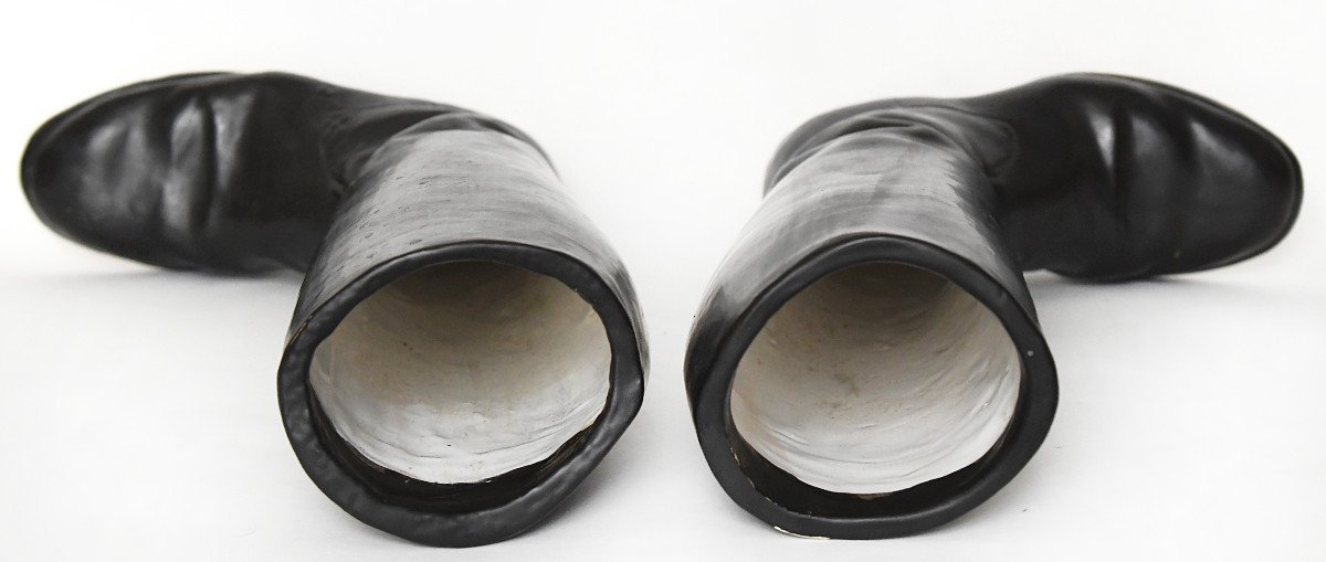 Pair Of Trompe-l'œil Ceramic Vases Imitating Riding Boots -photo-5
