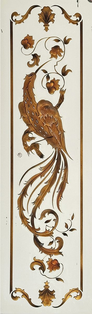 Brasserie Mirror In Verre églomisé With "birds Of Paradise" Decoration -photo-3