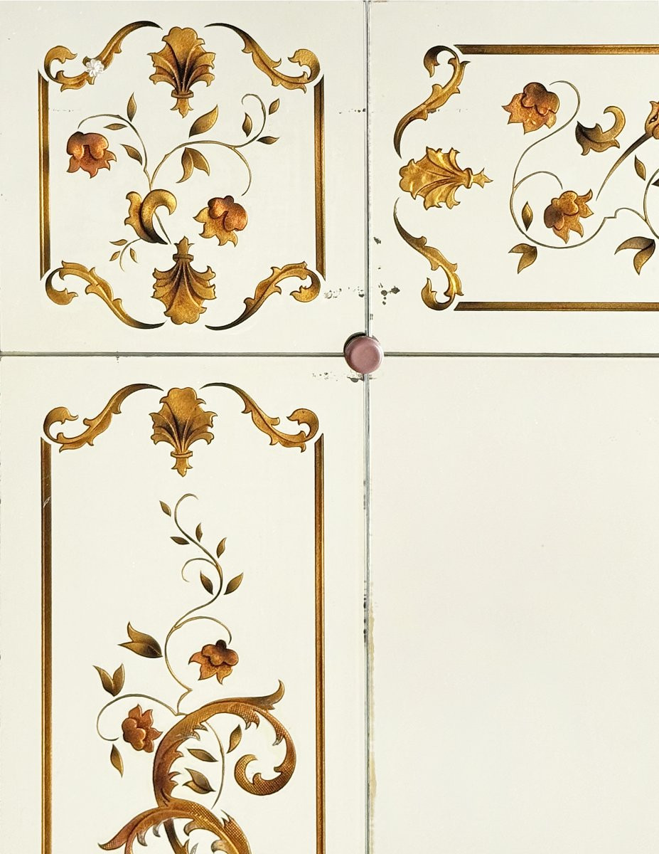 Brasserie Mirror In Verre églomisé With "birds Of Paradise" Decoration -photo-2