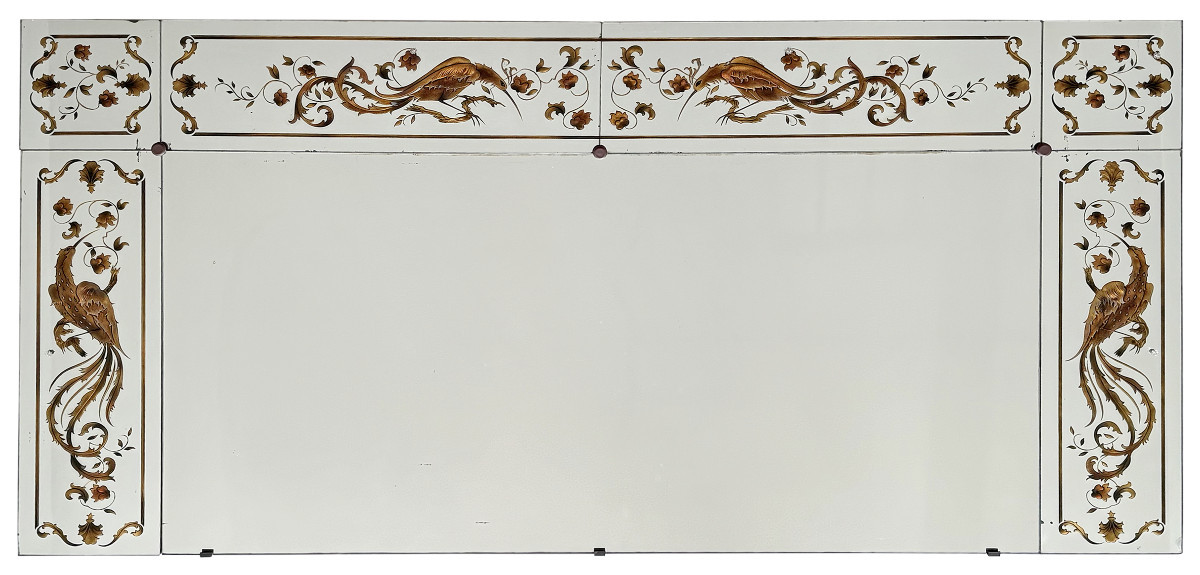 Brasserie Mirror In Verre églomisé With "birds Of Paradise" Decoration 