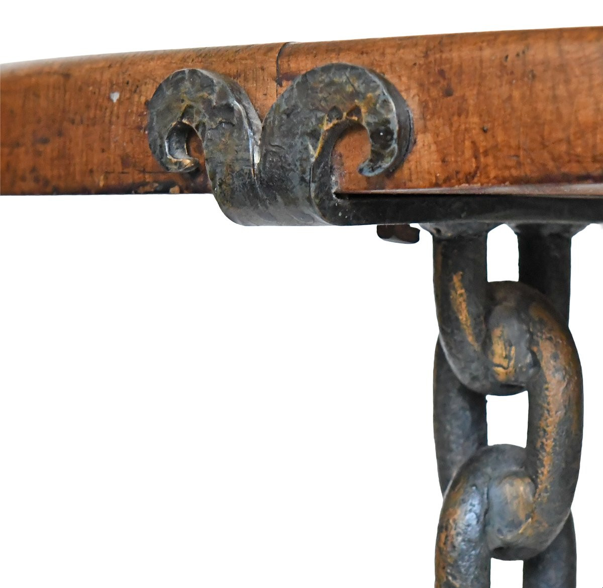 Brutalist Style Coffee Table With A Wrought Iron Chain-shaped Base-photo-3