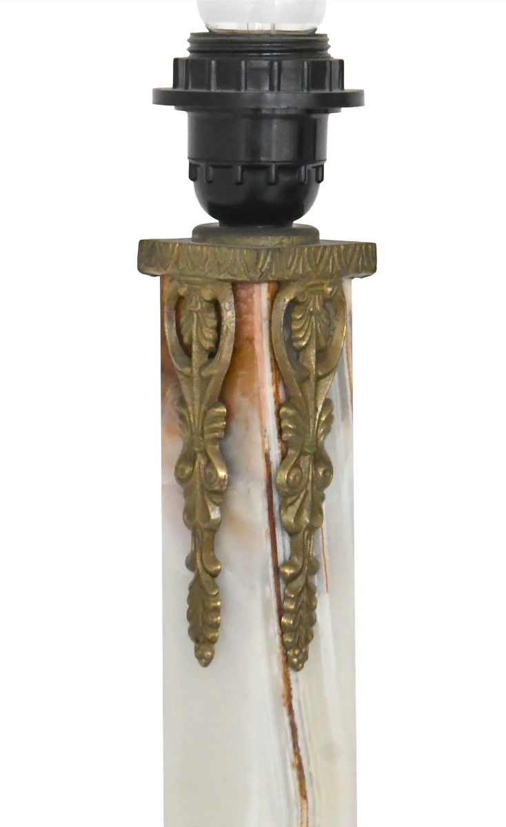Lampadaire en onyx, bronze et laiton doré  à décor des espagnolettes-photo-3