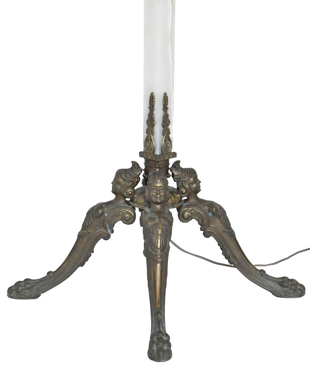 Lampadaire en onyx, bronze et laiton doré  à décor des espagnolettes-photo-1