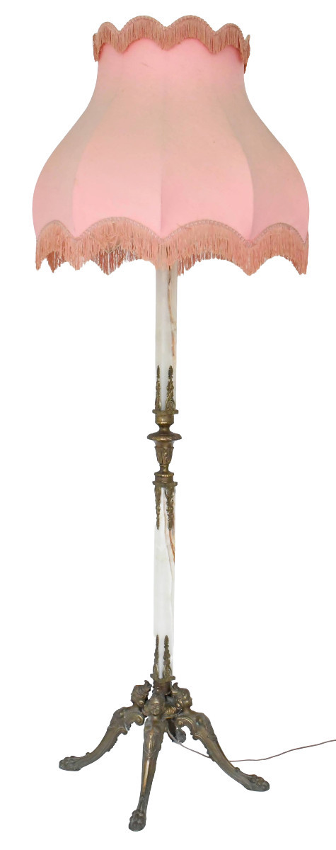 Lampadaire en onyx, bronze et laiton doré  à décor des espagnolettes