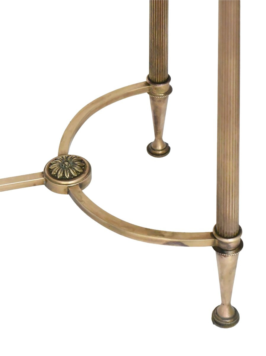 Bout de canapé de style néoclassique en bronze et laiton doré à plateau de marbre-photo-2