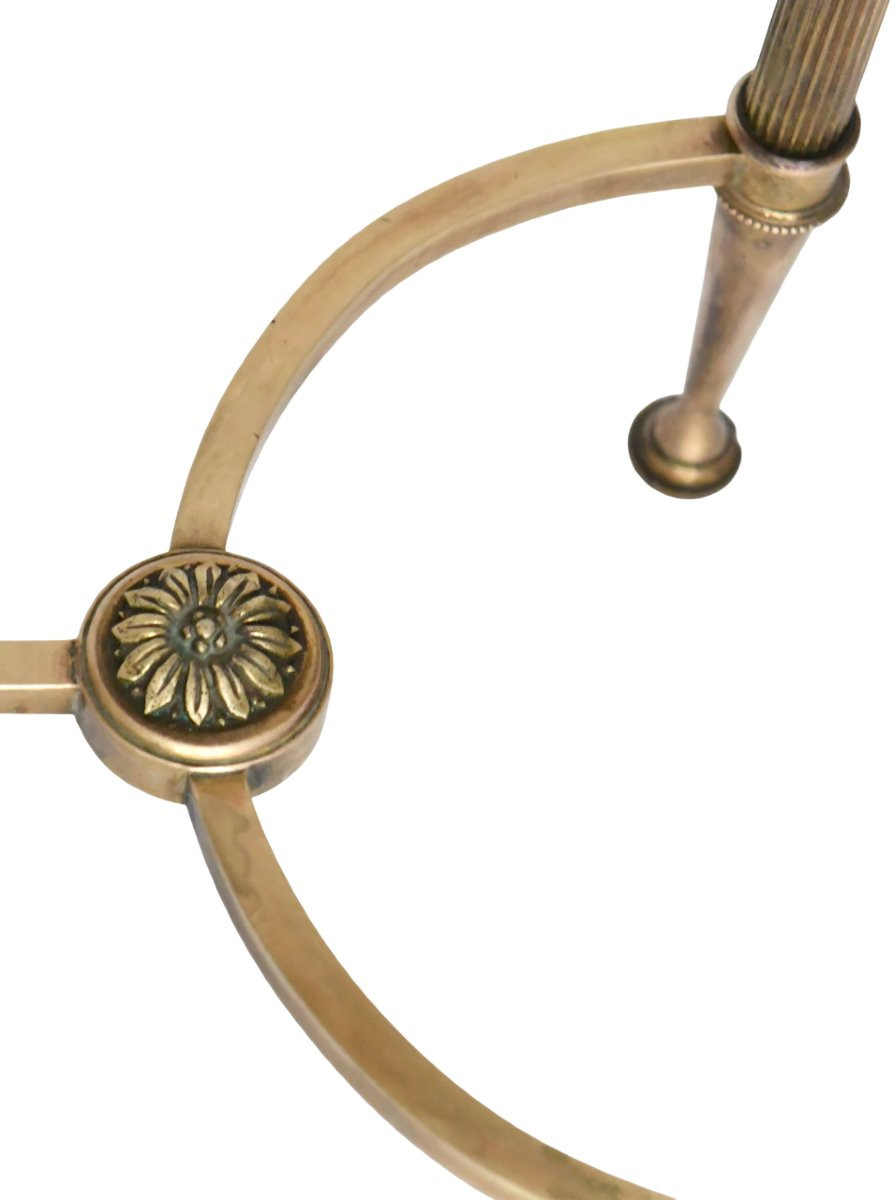 Bout de canapé de style néoclassique en bronze et laiton doré à plateau de marbre-photo-4