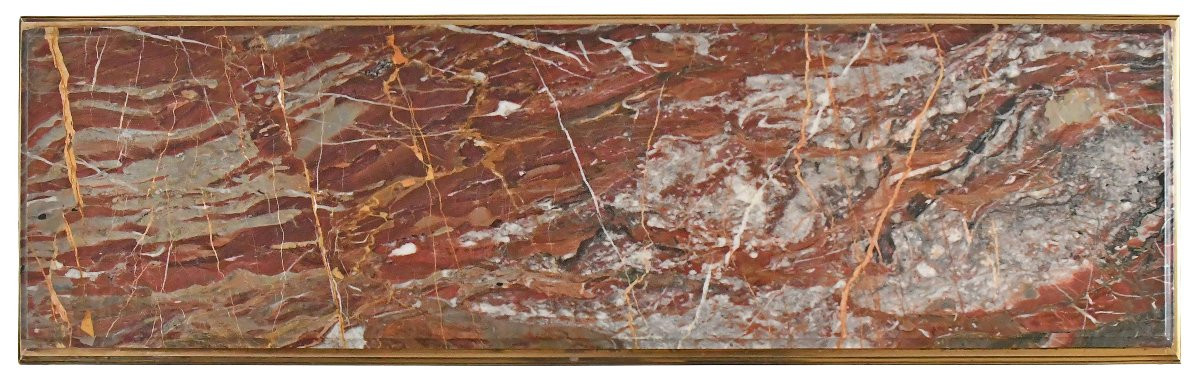 Bout de canapé de style néoclassique en bronze et laiton doré à plateau de marbre-photo-1