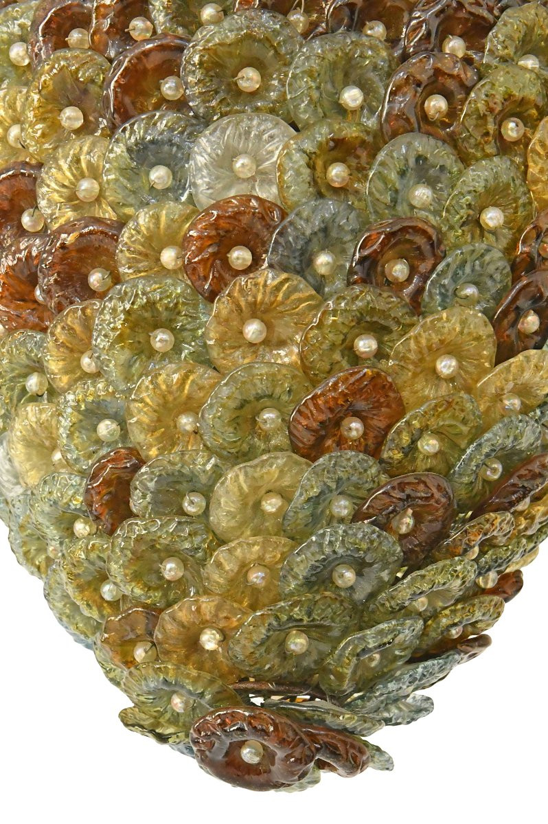 Lustre italien en bronze doré garnie de disques en verre de Murano-photo-1