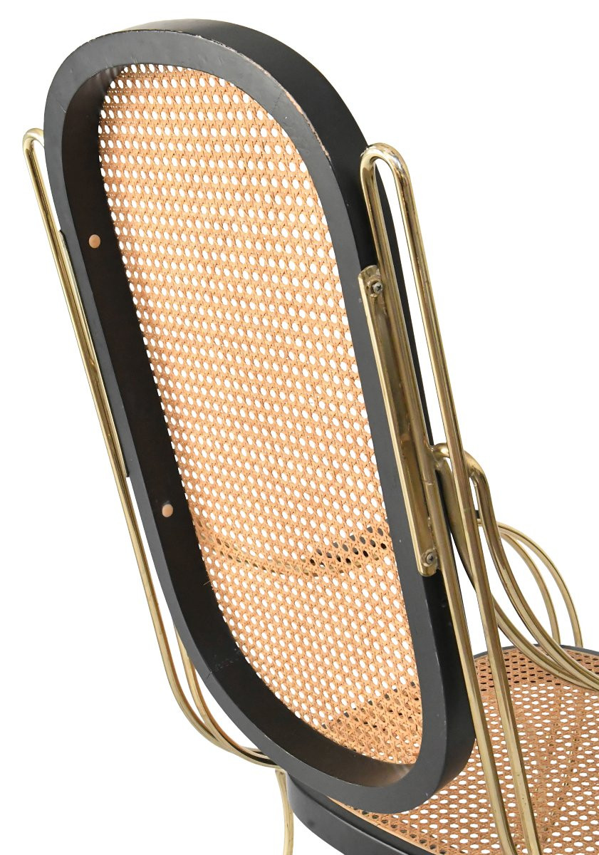 Modernist Rocking Chair In Gilt Brass And Caning  -photo-3