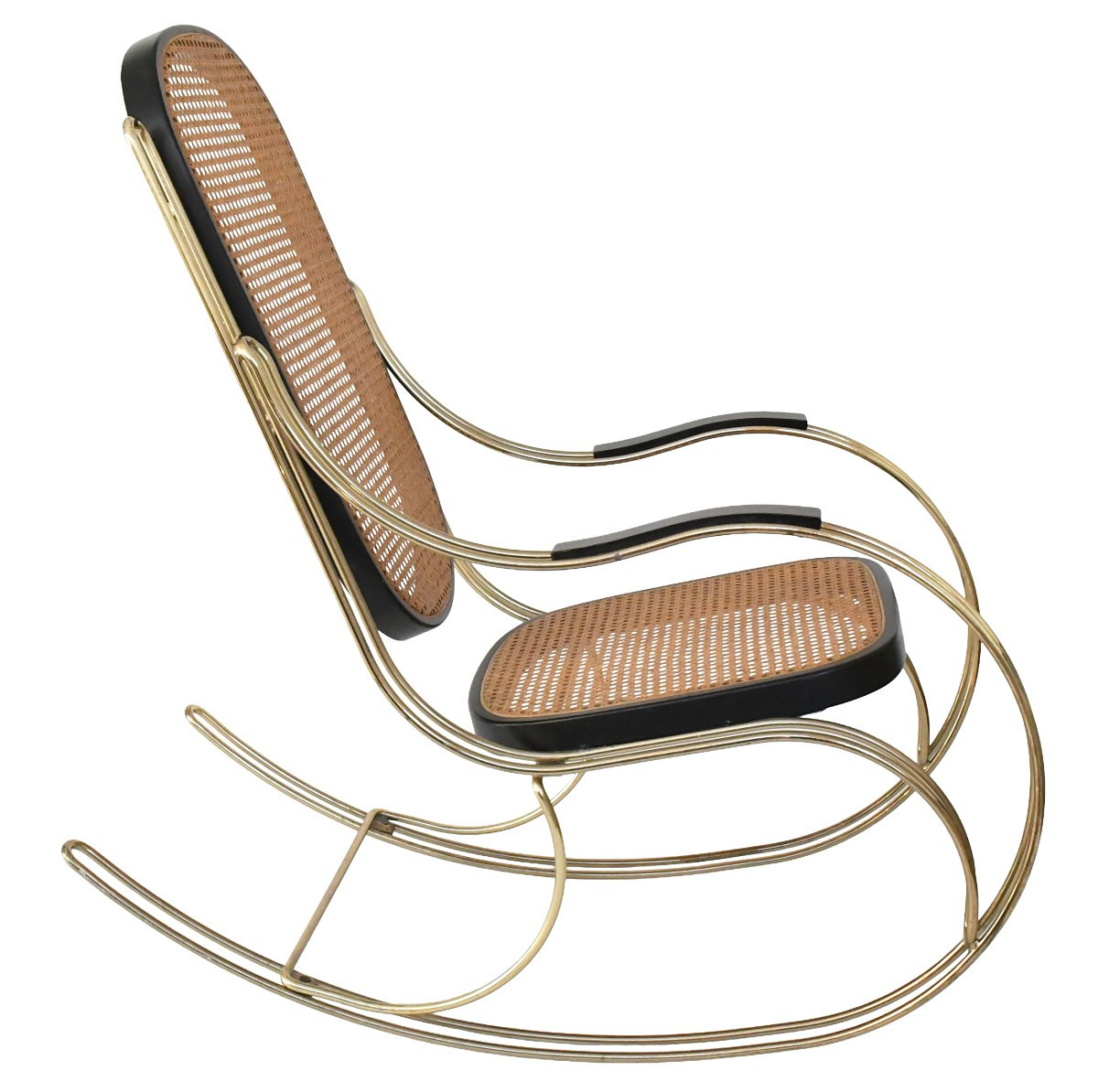Modernist Rocking Chair In Gilt Brass And Caning  -photo-4