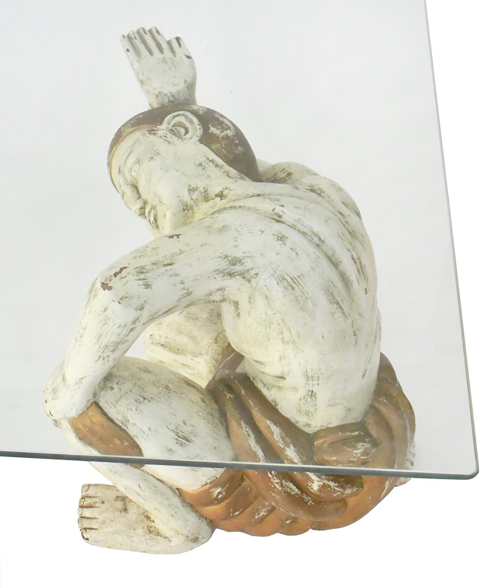 Table basse deux personnages tenant un plateau en verre-photo-3