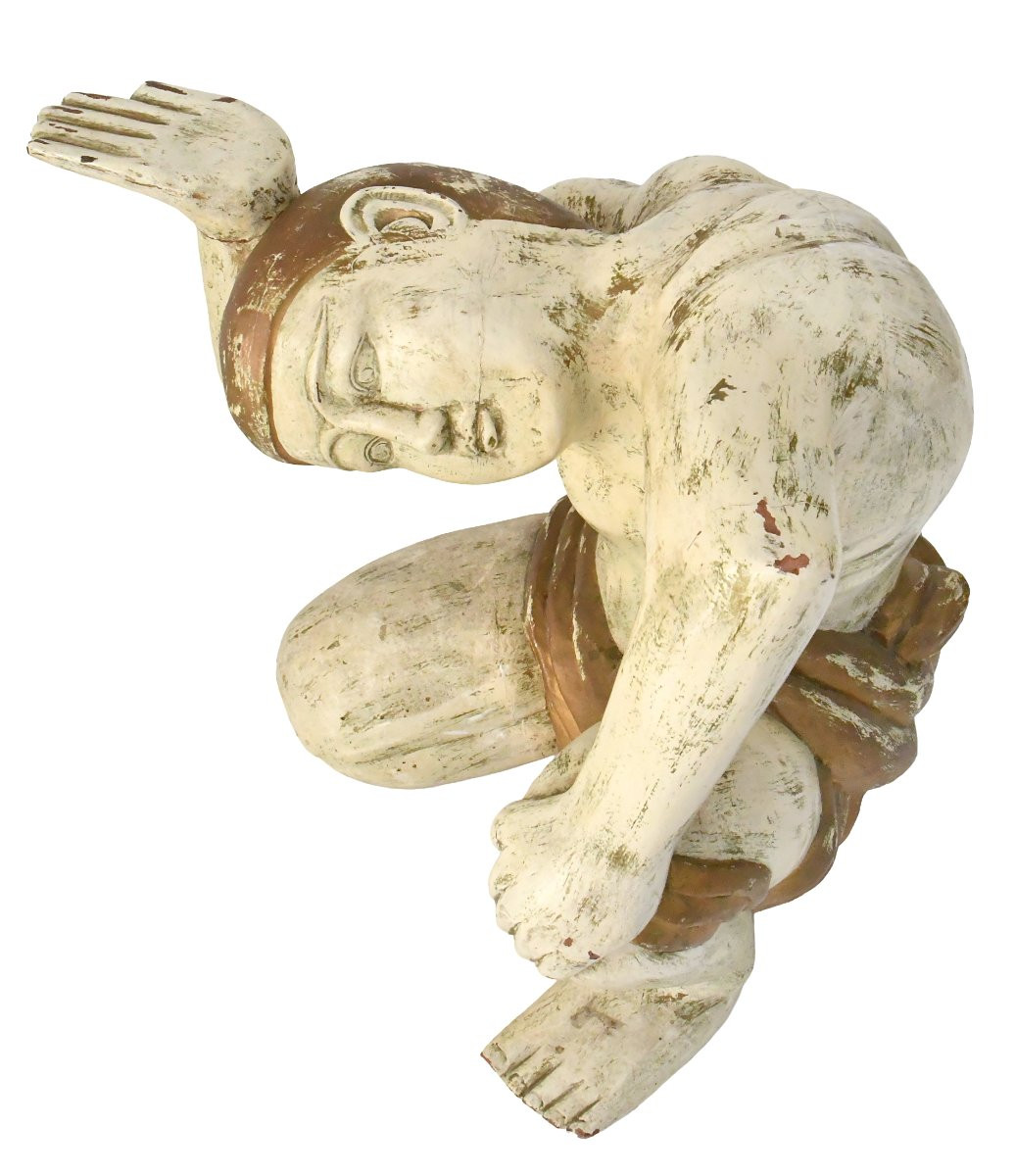 Table basse deux personnages tenant un plateau en verre-photo-3