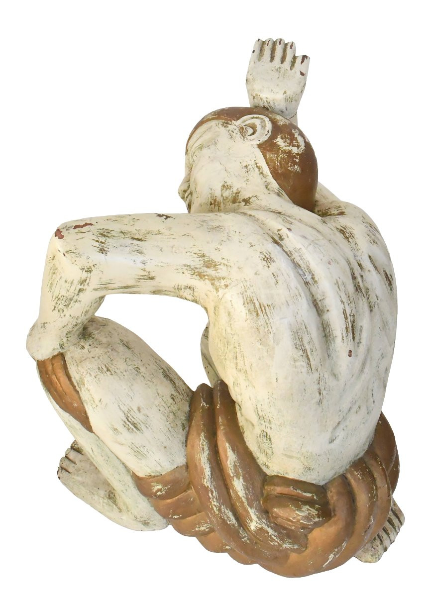 Table basse deux personnages tenant un plateau en verre-photo-6