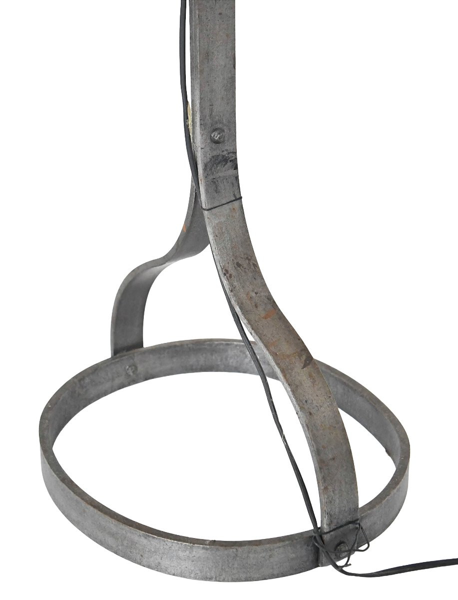 Lampadaire en fer forgé et cuire dans le goût de Jean-Pierre Ryckaert des années 1950-photo-3