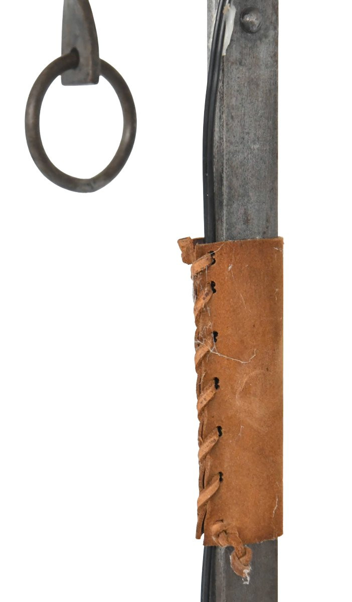 Lampadaire en fer forgé et cuire dans le goût de Jean-Pierre Ryckaert des années 1950-photo-4