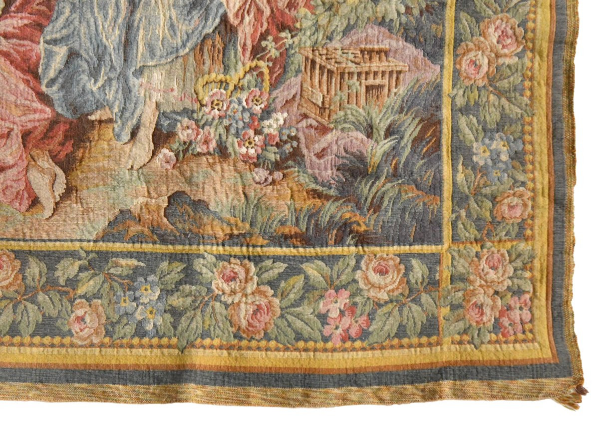 Tapisserie à décor scène pastorale d'après François Boucher "Le Cadeau du Berger ou, Le Nid" -photo-3