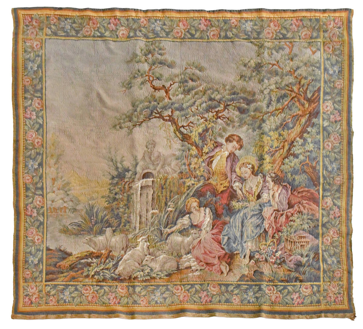 Tapisserie à décor scène pastorale d'après François Boucher "Le Cadeau du Berger ou, Le Nid" 